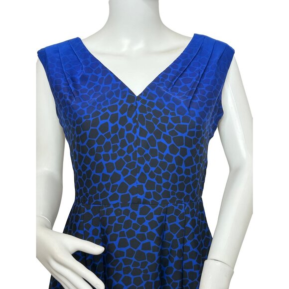 Ann Taylor Loft Petites Dress 2P Blue Black Leopard Print Ombré Mini Fit Flare - Picture 2 of 10